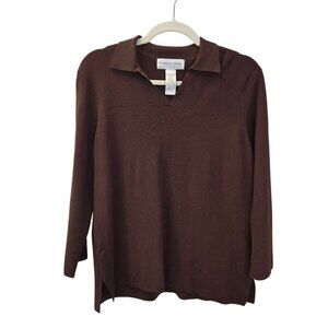 August Silk Collared V-Neck Knit Sweater Size Large